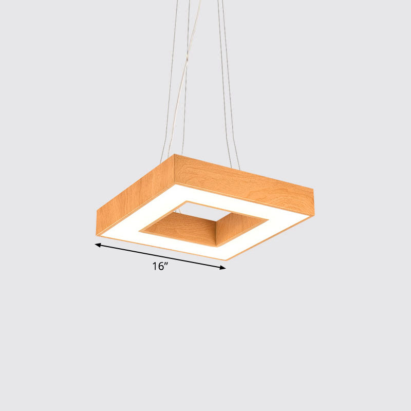Light Wood Square Suspension Light Fixture Modernism Metal LED Chandelier for Office Light Wood 16" White Clearhalo 'Ceiling Lights' 'Chandeliers' 'Modern Chandeliers' 'Modern' Lighting' 2373534