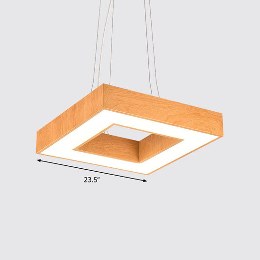 Light Wood Square Suspension Light Fixture Modernism Metal LED Chandelier for Office Light Wood 23.5" White Clearhalo 'Ceiling Lights' 'Chandeliers' 'Modern Chandeliers' 'Modern' Lighting' 2373535
