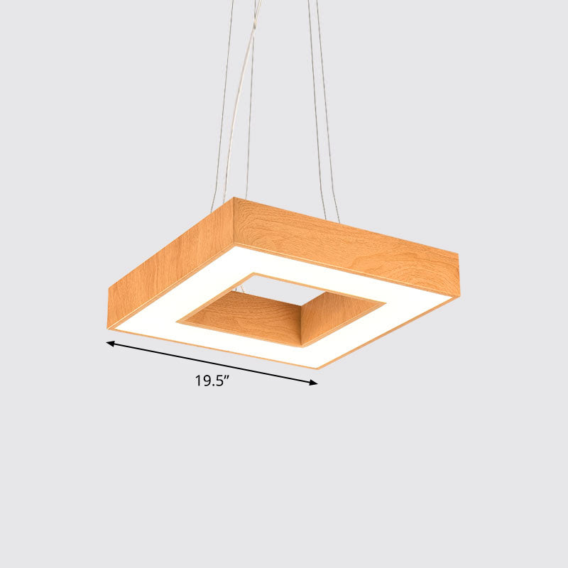 Light Wood Square Suspension Light Fixture Modernism Metal LED Chandelier for Office Light Wood 19.5" White Clearhalo 'Ceiling Lights' 'Chandeliers' 'Modern Chandeliers' 'Modern' Lighting' 2373536