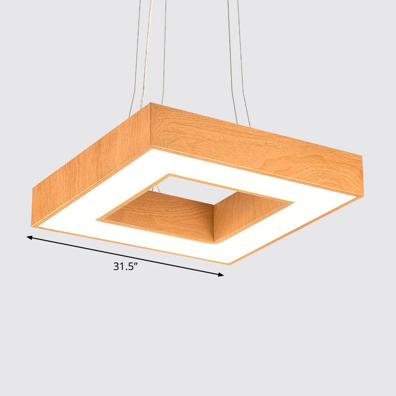 Light Wood Square Suspension Light Fixture Modernism Metal LED Chandelier for Office Light Wood 31.5" White Clearhalo 'Ceiling Lights' 'Chandeliers' 'Modern Chandeliers' 'Modern' Lighting' 2373537