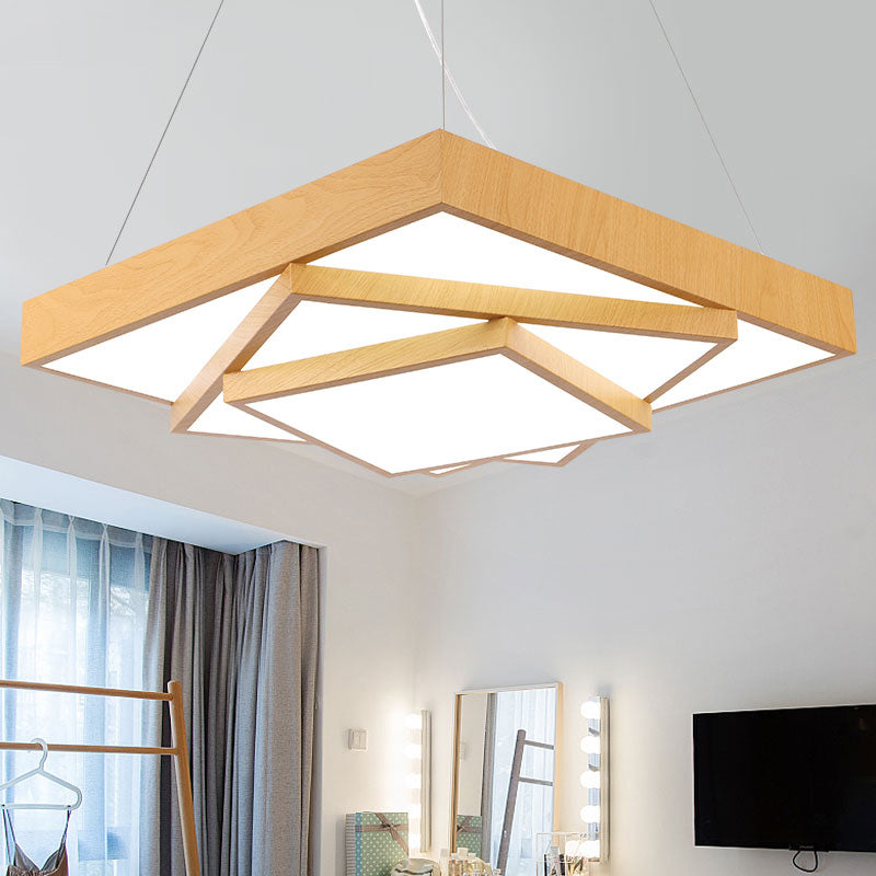 Tiered Square LED Hanging Pendant Light Modern Metal Office Chandelier in Light Wood Clearhalo 'Ceiling Lights' 'Chandeliers' 'Modern Chandeliers' 'Modern' Lighting' 2373538