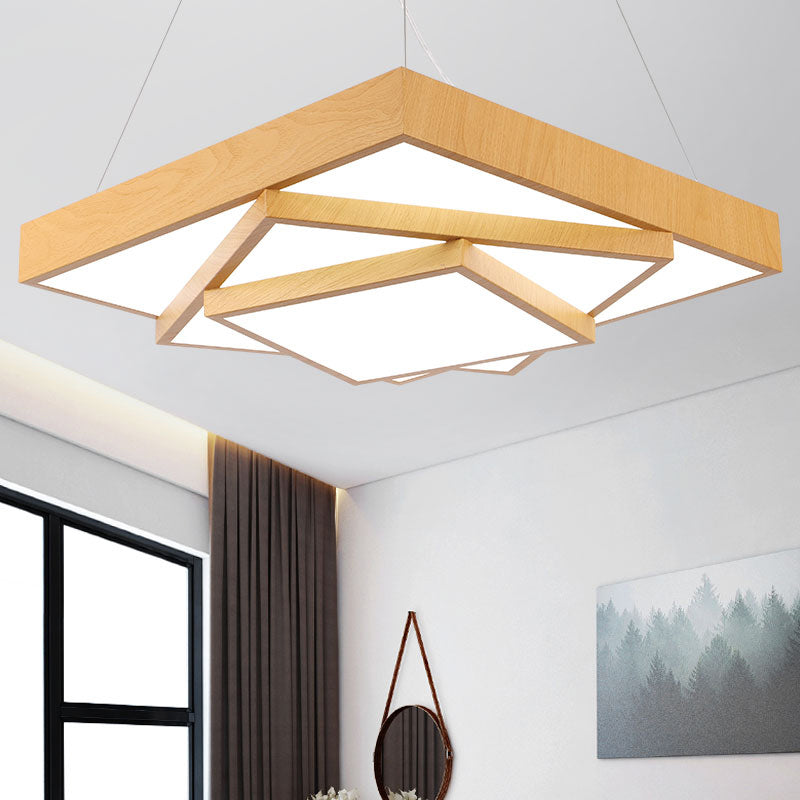 Tiered Square LED Hanging Pendant Light Modern Metal Office Chandelier in Light Wood Clearhalo 'Ceiling Lights' 'Chandeliers' 'Modern Chandeliers' 'Modern' Lighting' 2373539