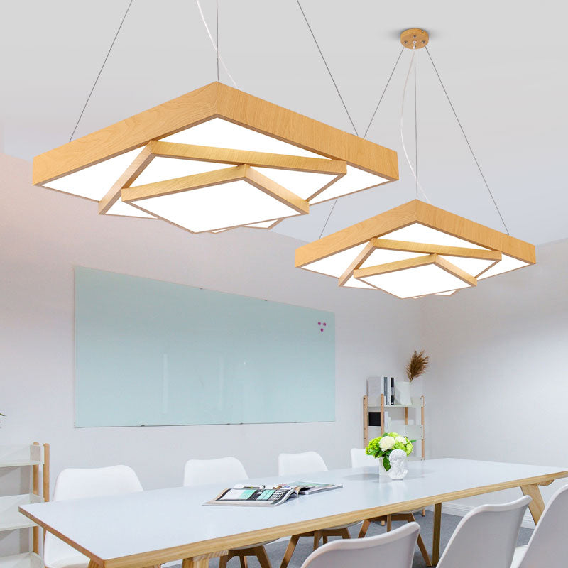 Tiered Square LED Hanging Pendant Light Modern Metal Office Chandelier in Light Wood Clearhalo 'Ceiling Lights' 'Chandeliers' 'Modern Chandeliers' 'Modern' Lighting' 2373540