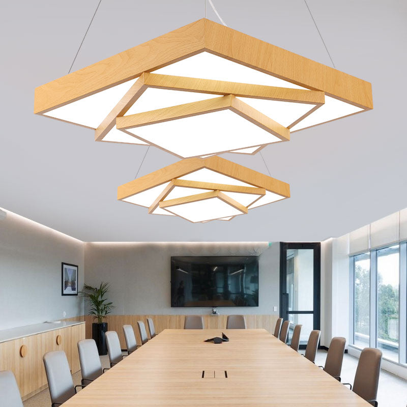Tiered Square LED Hanging Pendant Light Modern Metal Office Chandelier in Light Wood Clearhalo 'Ceiling Lights' 'Chandeliers' 'Modern Chandeliers' 'Modern' Lighting' 2373541