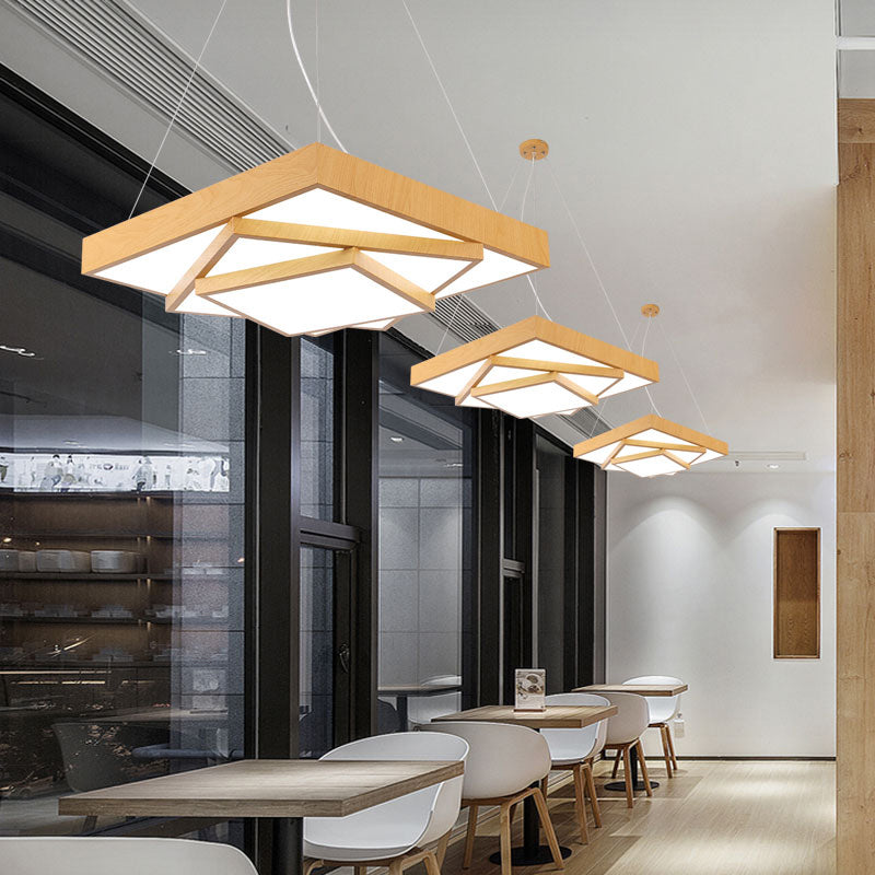 Tiered Square LED Hanging Pendant Light Modern Metal Office Chandelier in Light Wood Clearhalo 'Ceiling Lights' 'Chandeliers' 'Modern Chandeliers' 'Modern' Lighting' 2373542