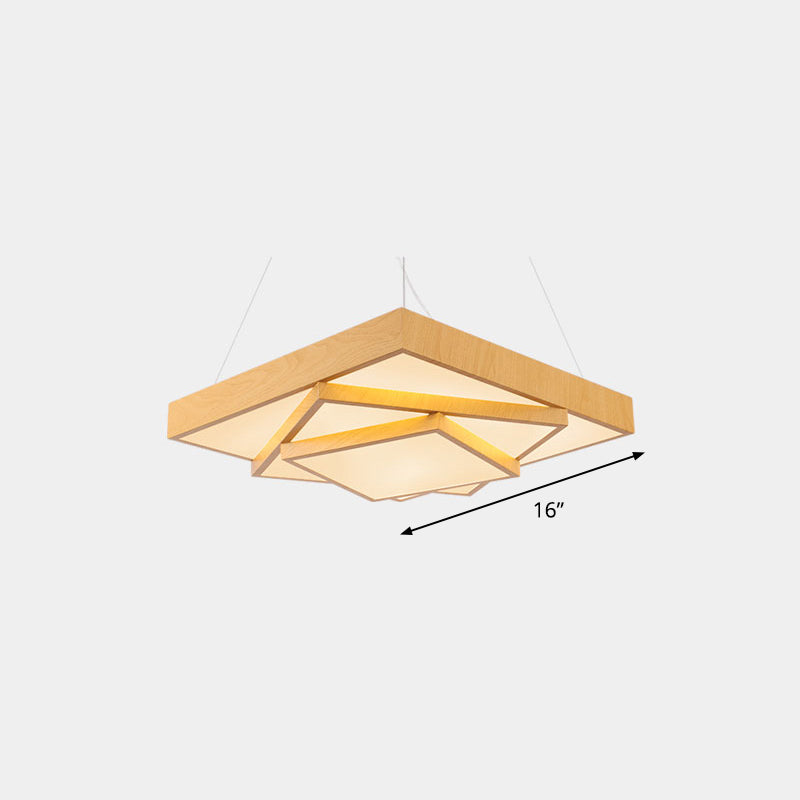 Tiered Square LED Hanging Pendant Light Modern Metal Office Chandelier in Light Wood Light Wood 16" Warm Clearhalo 'Ceiling Lights' 'Chandeliers' 'Modern Chandeliers' 'Modern' Lighting' 2373543