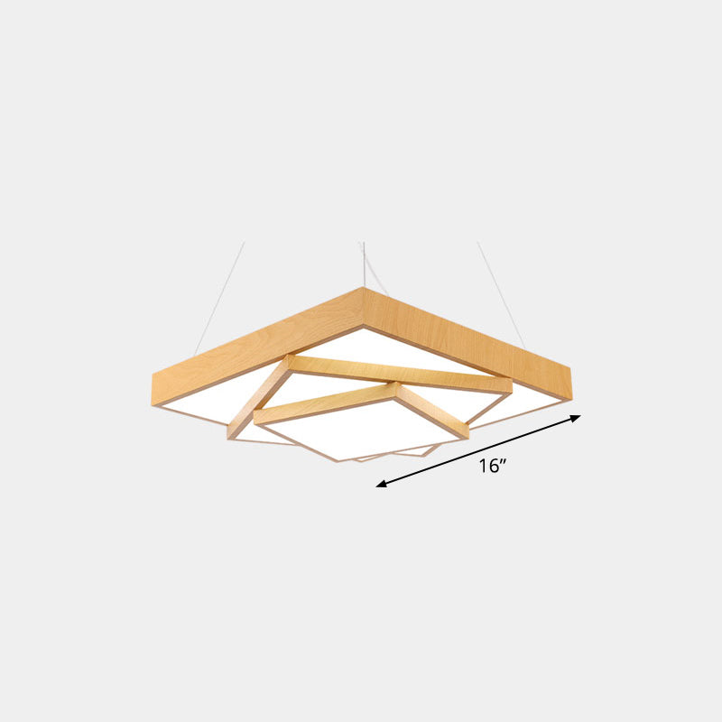 Tiered Square LED Hanging Pendant Light Modern Metal Office Chandelier in Light Wood Light Wood 16" White Clearhalo 'Ceiling Lights' 'Chandeliers' 'Modern Chandeliers' 'Modern' Lighting' 2373545