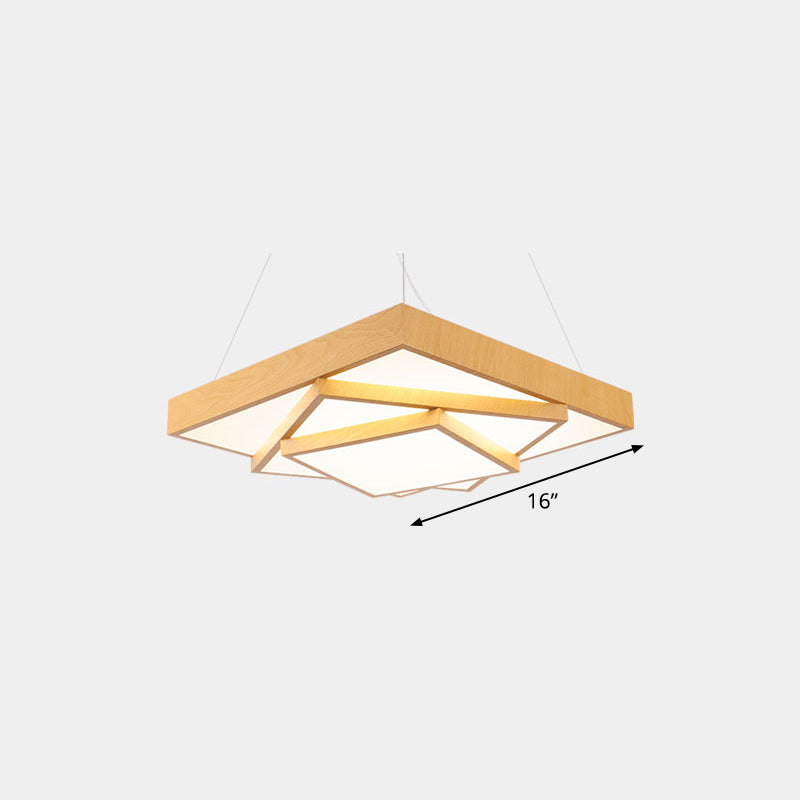 Tiered Square LED Hanging Pendant Light Modern Metal Office Chandelier in Light Wood Light Wood 16" Natural Clearhalo 'Ceiling Lights' 'Chandeliers' 'Modern Chandeliers' 'Modern' Lighting' 2373546