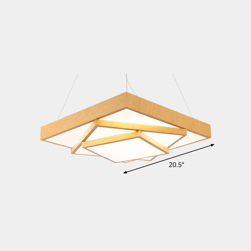 Tiered Square LED Hanging Pendant Light Modern Metal Office Chandelier in Light Wood Light Wood 20.5" Natural Clearhalo 'Ceiling Lights' 'Chandeliers' 'Modern Chandeliers' 'Modern' Lighting' 2373550