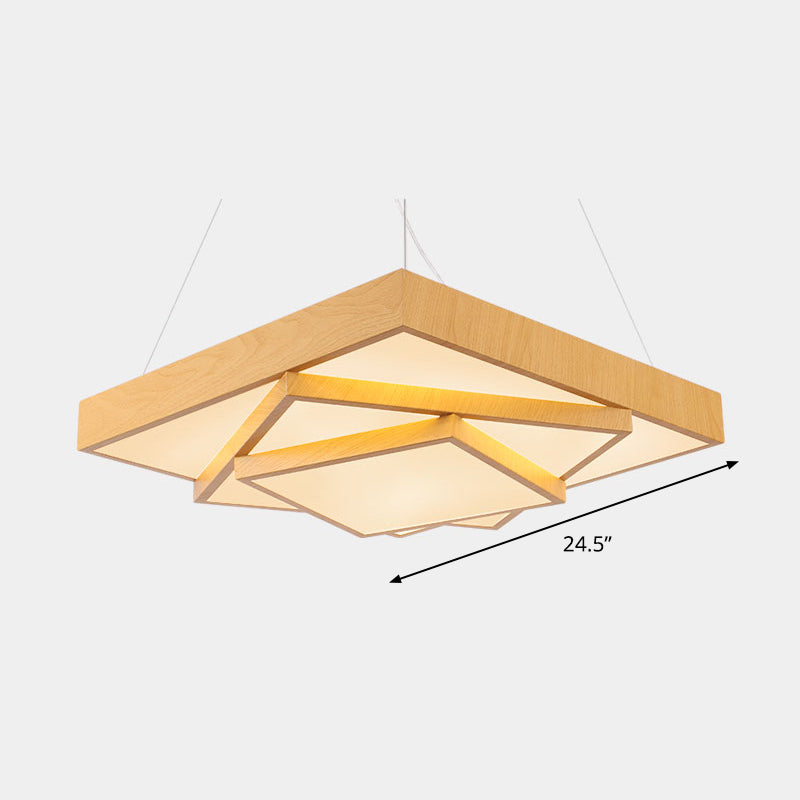 Tiered Square LED Hanging Pendant Light Modern Metal Office Chandelier in Light Wood Light Wood 24.5" Warm Clearhalo 'Ceiling Lights' 'Chandeliers' 'Modern Chandeliers' 'Modern' Lighting' 2373551