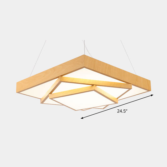 Tiered Square LED Hanging Pendant Light Modern Metal Office Chandelier in Light Wood Light Wood 24.5" Natural Clearhalo 'Ceiling Lights' 'Chandeliers' 'Modern Chandeliers' 'Modern' Lighting' 2373554