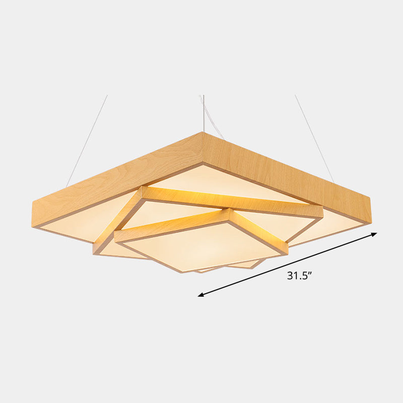 Tiered Square LED Hanging Pendant Light Modern Metal Office Chandelier in Light Wood Light Wood 31.5" Warm Clearhalo 'Ceiling Lights' 'Chandeliers' 'Modern Chandeliers' 'Modern' Lighting' 2373555