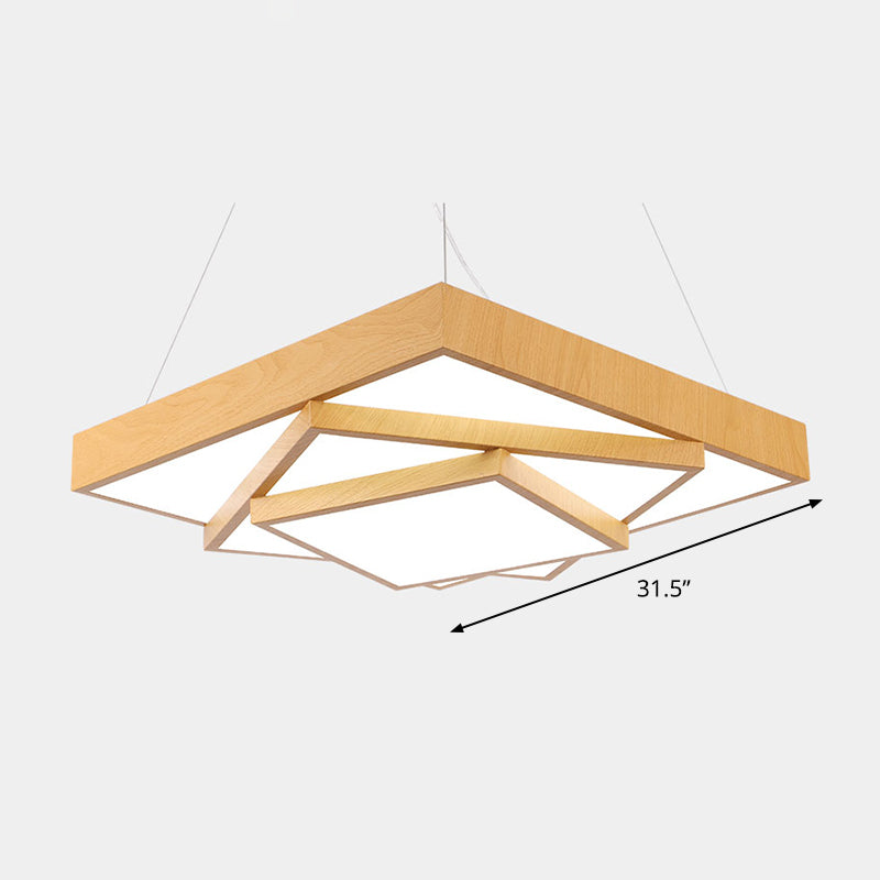 Tiered Square LED Hanging Pendant Light Modern Metal Office Chandelier in Light Wood Light Wood 31.5" White Clearhalo 'Ceiling Lights' 'Chandeliers' 'Modern Chandeliers' 'Modern' Lighting' 2373557