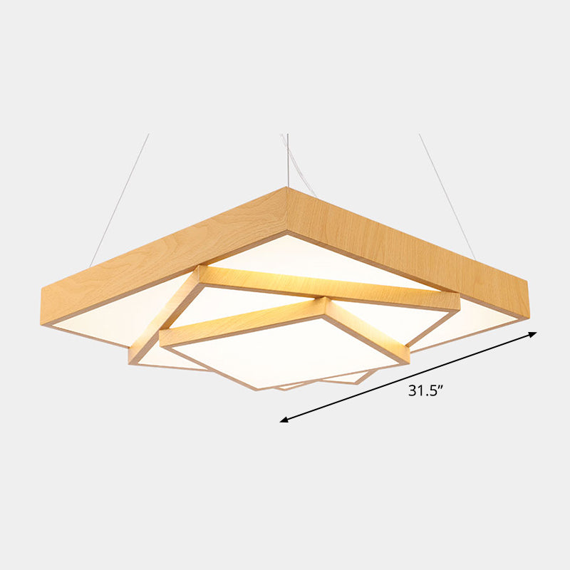 Tiered Square LED Hanging Pendant Light Modern Metal Office Chandelier in Light Wood Light Wood 31.5" Natural Clearhalo 'Ceiling Lights' 'Chandeliers' 'Modern Chandeliers' 'Modern' Lighting' 2373558