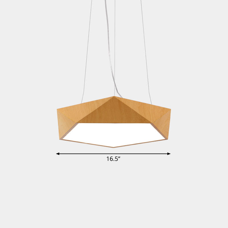Nordic Pentagonal Chandelier Lamp Acrylic Office LED Pendant Ceiling Light in Light Wood Light Wood 16.5" Third Gear Clearhalo 'Ceiling Lights' 'Chandeliers' 'Modern Chandeliers' 'Modern' Lighting' 2373561