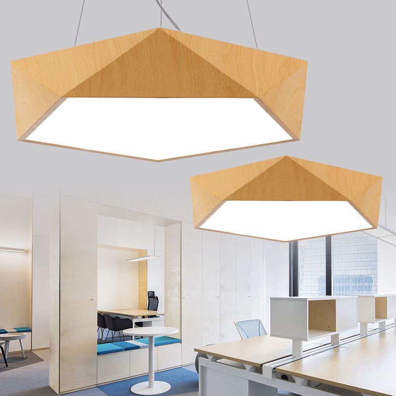 Nordic Pentagonal Chandelier Lamp Acrylic Office LED Pendant Ceiling Light in Light Wood Clearhalo 'Ceiling Lights' 'Chandeliers' 'Modern Chandeliers' 'Modern' Lighting' 2373562