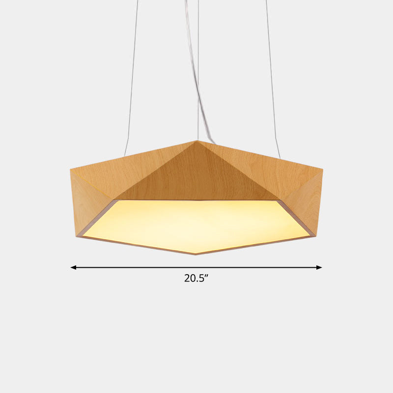 Nordic Pentagonal Chandelier Lamp Acrylic Office LED Pendant Ceiling Light in Light Wood Light Wood 20.5" Warm Clearhalo 'Ceiling Lights' 'Chandeliers' 'Modern Chandeliers' 'Modern' Lighting' 2373568