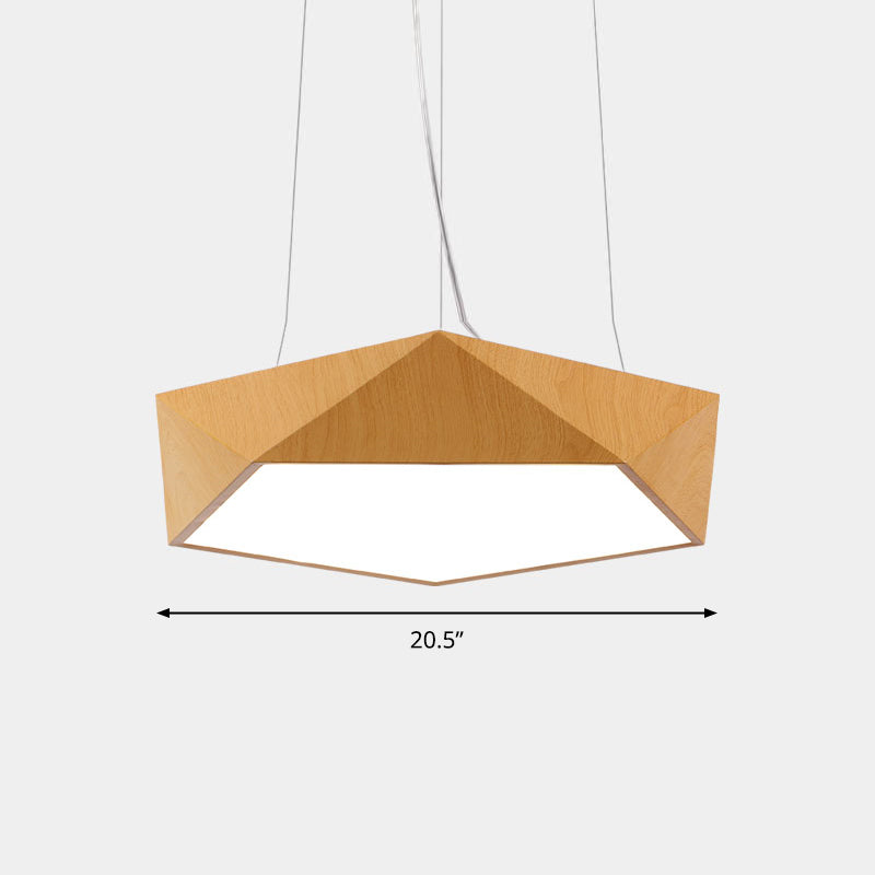 Nordic Pentagonal Chandelier Lamp Acrylic Office LED Pendant Ceiling Light in Light Wood Light Wood 20.5" White Clearhalo 'Ceiling Lights' 'Chandeliers' 'Modern Chandeliers' 'Modern' Lighting' 2373570