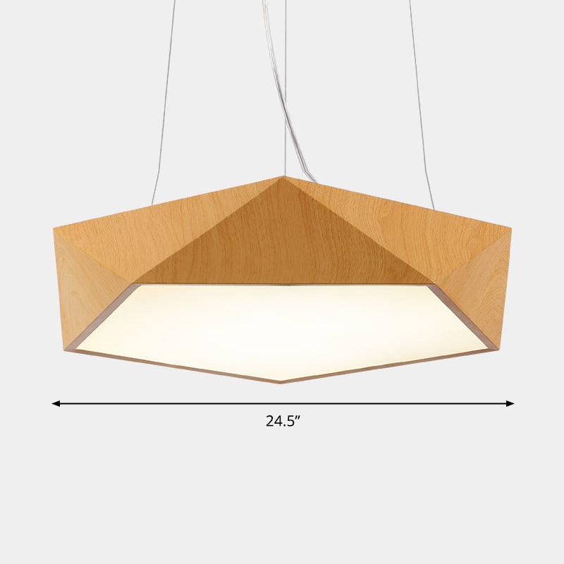 Nordic Pentagonal Chandelier Lamp Acrylic Office LED Pendant Ceiling Light in Light Wood Light Wood 24.5" Natural Clearhalo 'Ceiling Lights' 'Chandeliers' 'Modern Chandeliers' 'Modern' Lighting' 2373575