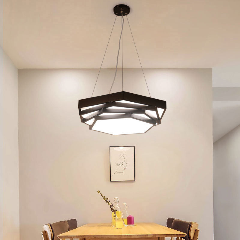Modernist LED Chandelier Hexagonal Tiered Suspension Lighting with Acrylic Shade Clearhalo 'Ceiling Lights' 'Chandeliers' 'Modern Chandeliers' 'Modern' Lighting' 2373576