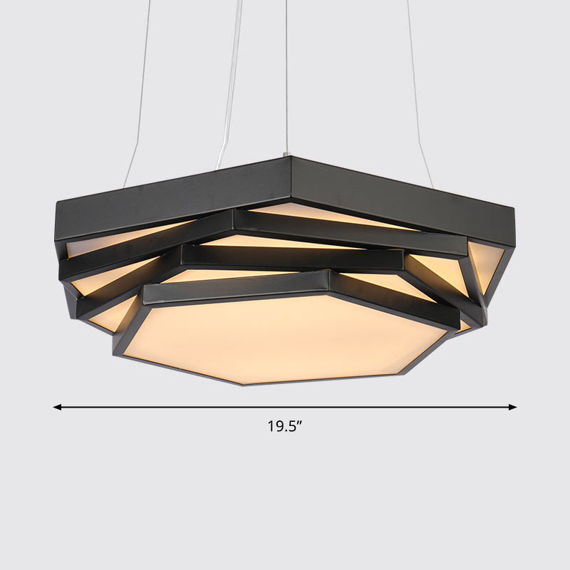 Modernist LED Chandelier Hexagonal Tiered Suspension Lighting with Acrylic Shade Black Warm Clearhalo 'Ceiling Lights' 'Chandeliers' 'Modern Chandeliers' 'Modern' Lighting' 2373577