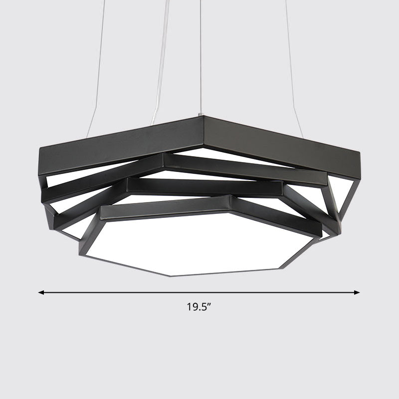 Modernist LED Chandelier Hexagonal Tiered Suspension Lighting with Acrylic Shade Black White Clearhalo 'Ceiling Lights' 'Chandeliers' 'Modern Chandeliers' 'Modern' Lighting' 2373580