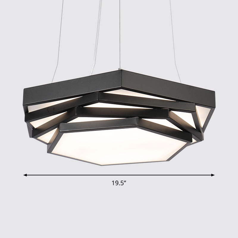 Modernist LED Chandelier Hexagonal Tiered Suspension Lighting with Acrylic Shade Black Natural Clearhalo 'Ceiling Lights' 'Chandeliers' 'Modern Chandeliers' 'Modern' Lighting' 2373582
