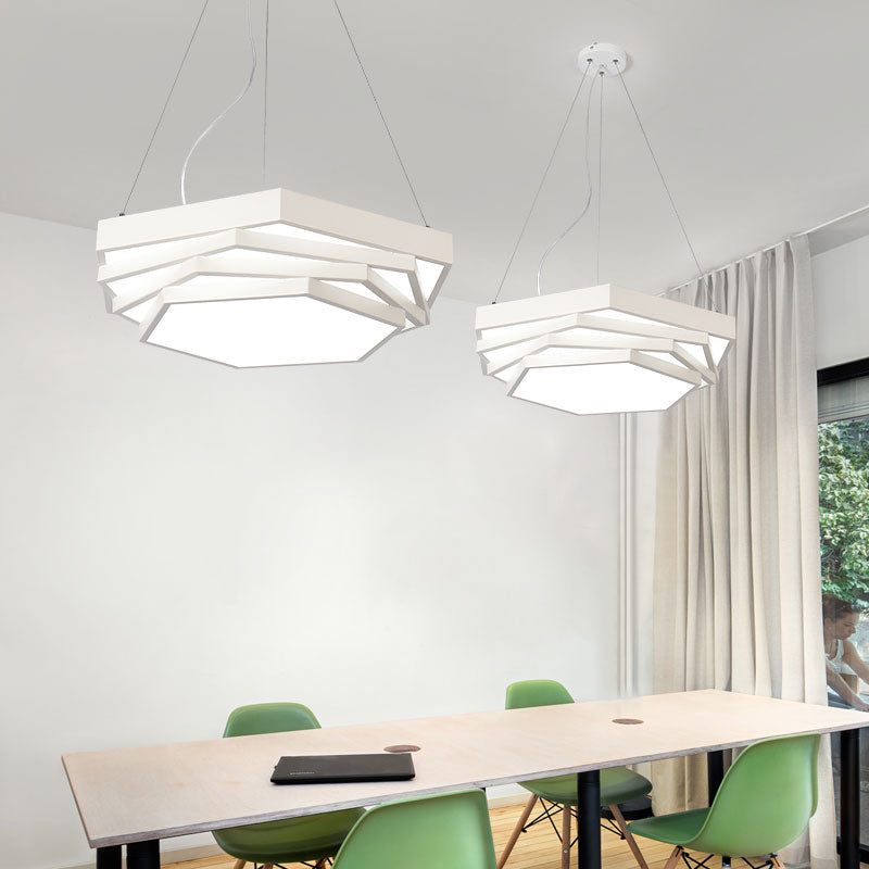 Modernist LED Chandelier Hexagonal Tiered Suspension Lighting with Acrylic Shade Clearhalo 'Ceiling Lights' 'Chandeliers' 'Modern Chandeliers' 'Modern' Lighting' 2373585