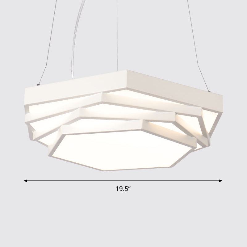 Modernist LED Chandelier Hexagonal Tiered Suspension Lighting with Acrylic Shade White Third Gear Clearhalo 'Ceiling Lights' 'Chandeliers' 'Modern Chandeliers' 'Modern' Lighting' 2373586