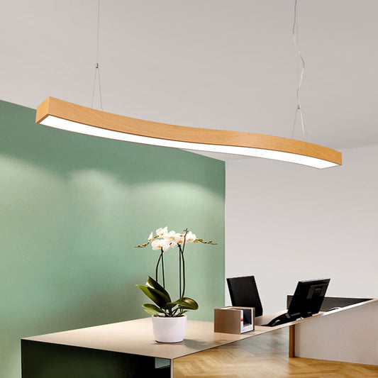 Wavy LED Pendant Chandelier Minimalist Metal Light Wood Suspension Light for Office Clearhalo 'Ceiling Lights' 'Chandeliers' 'Modern Chandeliers' 'Modern' Lighting' 2373589