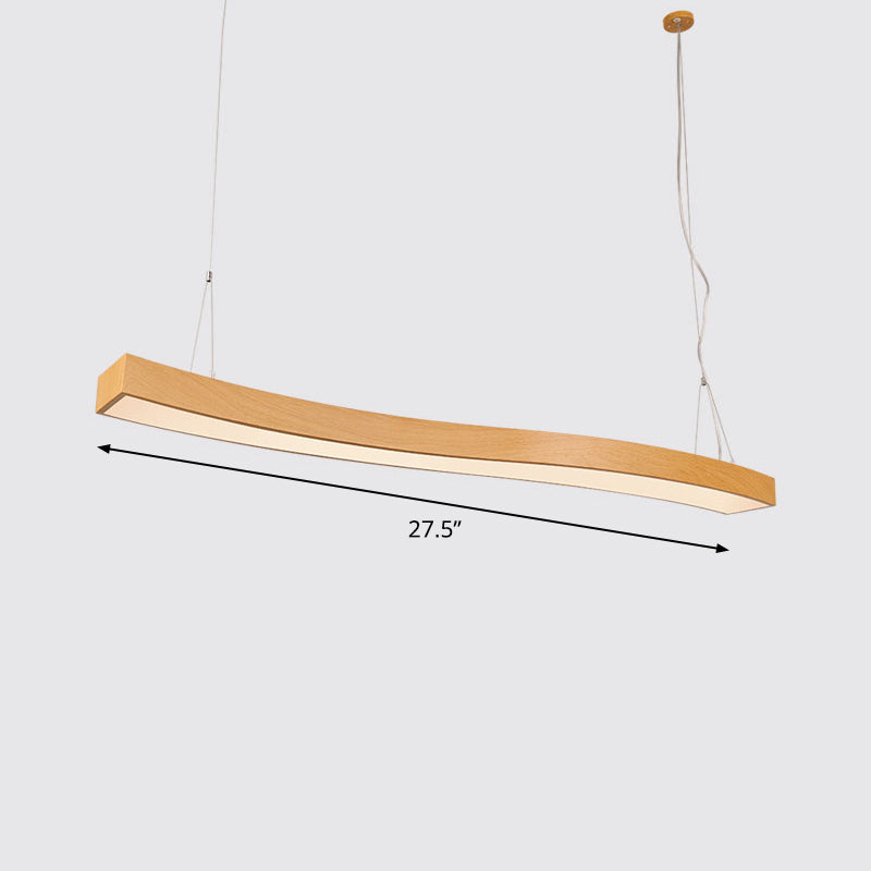 Wavy LED Pendant Chandelier Minimalist Metal Light Wood Suspension Light for Office Light Wood 27.5" Warm Clearhalo 'Ceiling Lights' 'Chandeliers' 'Modern Chandeliers' 'Modern' Lighting' 2373590