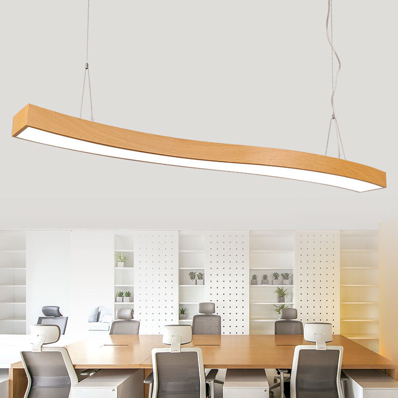 Wavy LED Pendant Chandelier Minimalist Metal Light Wood Suspension Light for Office Clearhalo 'Ceiling Lights' 'Chandeliers' 'Modern Chandeliers' 'Modern' Lighting' 2373592