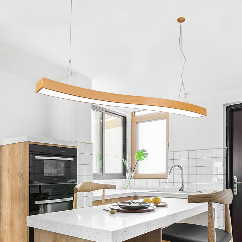 Wavy LED Pendant Chandelier Minimalist Metal Light Wood Suspension Light for Office Clearhalo 'Ceiling Lights' 'Chandeliers' 'Modern Chandeliers' 'Modern' Lighting' 2373594