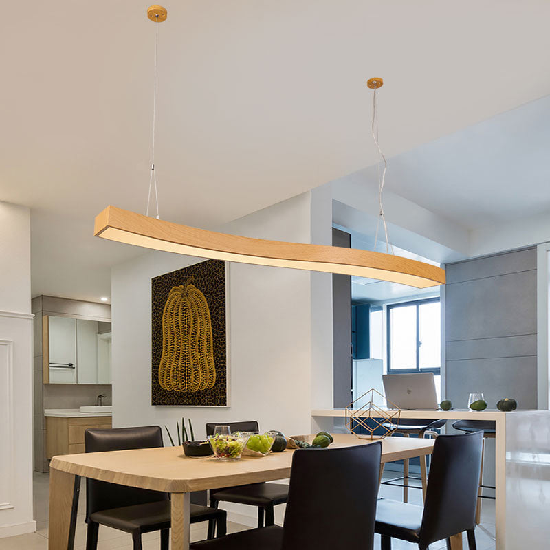 Wavy LED Pendant Chandelier Minimalist Metal Light Wood Suspension Light for Office Clearhalo 'Ceiling Lights' 'Chandeliers' 'Modern Chandeliers' 'Modern' Lighting' 2373596