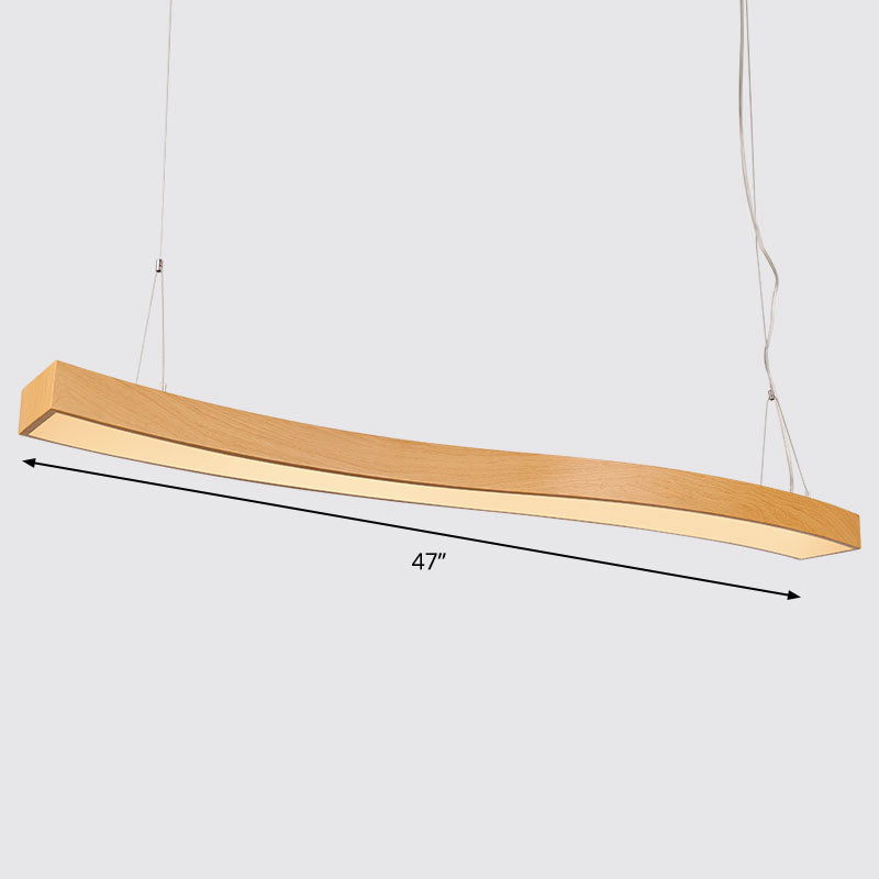 Wavy LED Pendant Chandelier Minimalist Metal Light Wood Suspension Light for Office Light Wood 47.5" Warm Clearhalo 'Ceiling Lights' 'Chandeliers' 'Modern Chandeliers' 'Modern' Lighting' 2373597