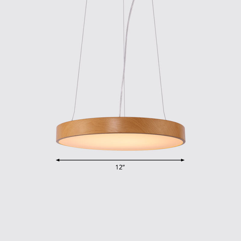 Metal Round LED Pendant Lamp Simple Style Light Wood Chandelier for Meeting Room Light Wood 12" Warm Clearhalo 'Ceiling Lights' 'Chandeliers' 'Modern Chandeliers' 'Modern' Lighting' 2373614