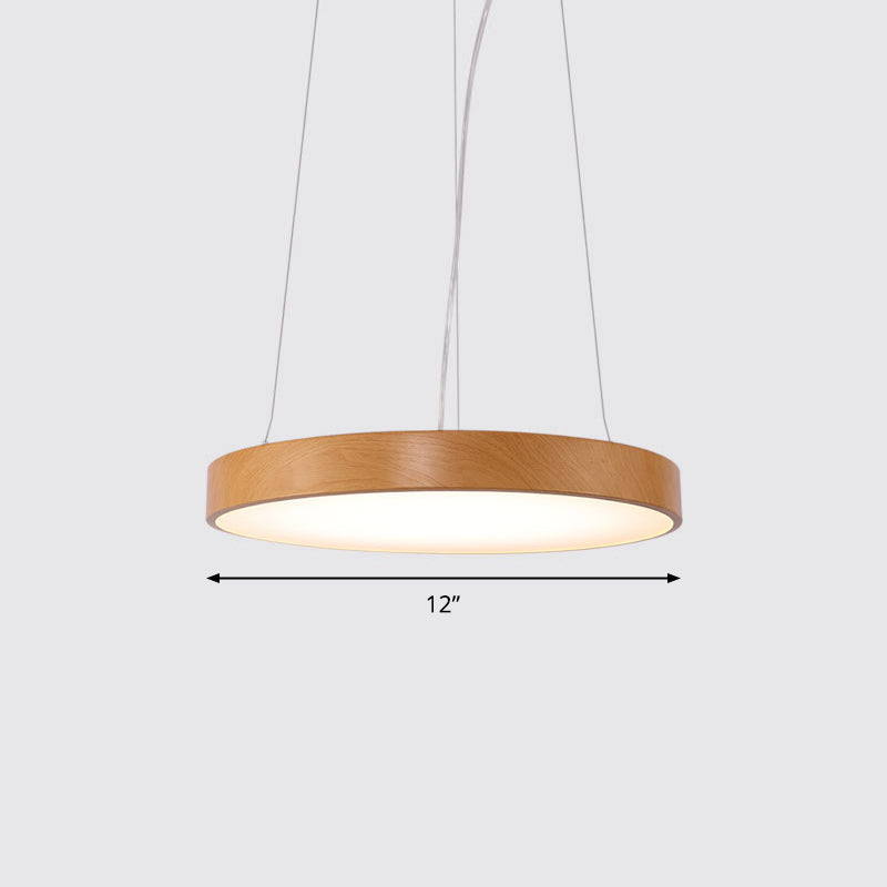Metal Round LED Pendant Lamp Simple Style Light Wood Chandelier for Meeting Room Light Wood 12" Third Gear Clearhalo 'Ceiling Lights' 'Chandeliers' 'Modern Chandeliers' 'Modern' Lighting' 2373615