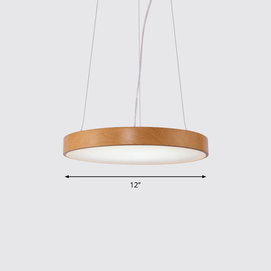 Metal Round LED Pendant Lamp Simple Style Light Wood Chandelier for Meeting Room Light Wood 12" White Clearhalo 'Ceiling Lights' 'Chandeliers' 'Modern Chandeliers' 'Modern' Lighting' 2373617