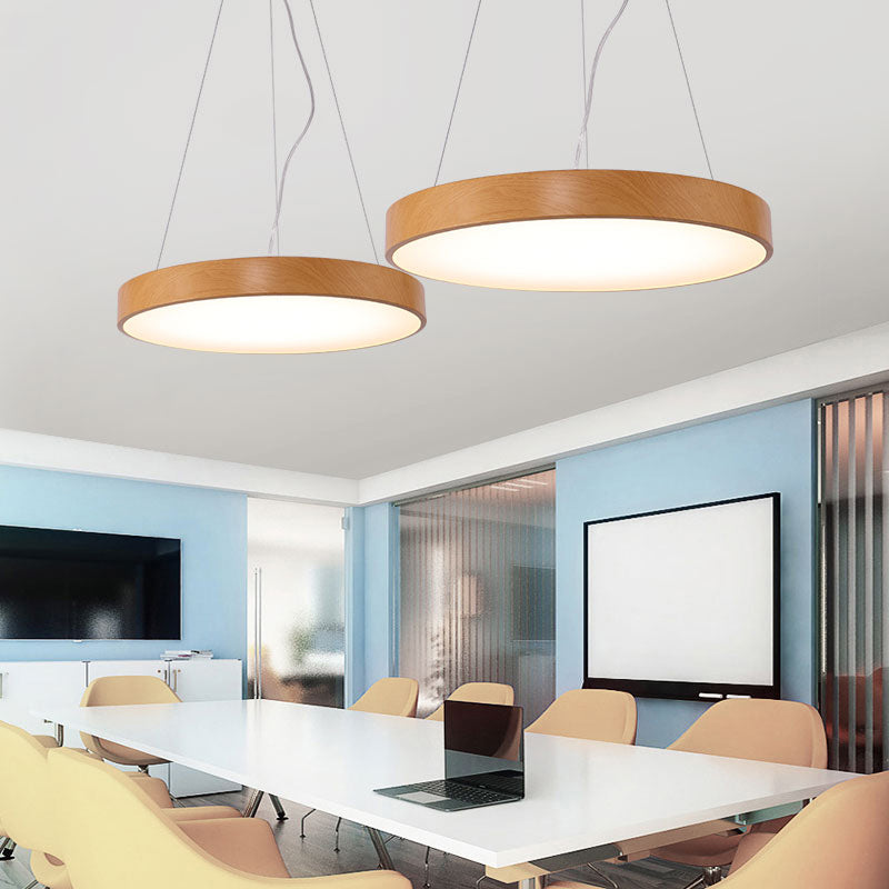 Metal Round LED Pendant Lamp Simple Style Light Wood Chandelier for Meeting Room Clearhalo 'Ceiling Lights' 'Chandeliers' 'Modern Chandeliers' 'Modern' Lighting' 2373618