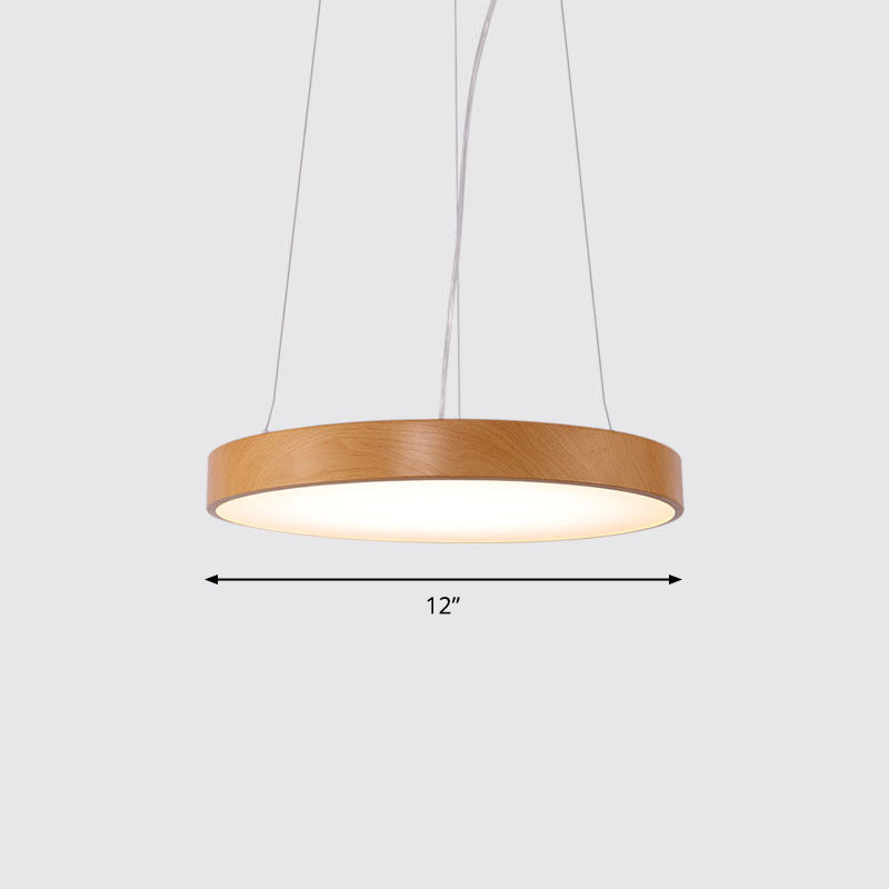 Metal Round LED Pendant Lamp Simple Style Light Wood Chandelier for Meeting Room Light Wood 12" Natural Clearhalo 'Ceiling Lights' 'Chandeliers' 'Modern Chandeliers' 'Modern' Lighting' 2373619