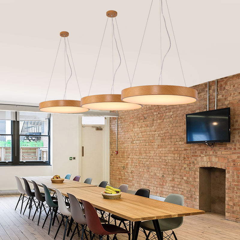 Metal Round LED Pendant Lamp Simple Style Light Wood Chandelier for Meeting Room Clearhalo 'Ceiling Lights' 'Chandeliers' 'Modern Chandeliers' 'Modern' Lighting' 2373620