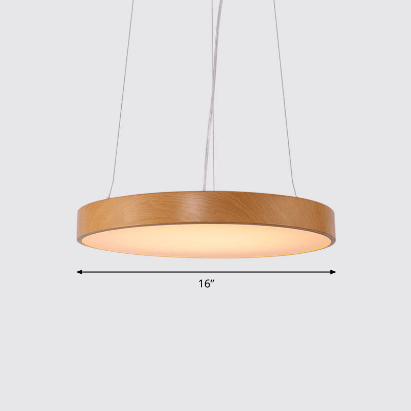 Metal Round LED Pendant Lamp Simple Style Light Wood Chandelier for Meeting Room Light Wood 16" Warm Clearhalo 'Ceiling Lights' 'Chandeliers' 'Modern Chandeliers' 'Modern' Lighting' 2373622