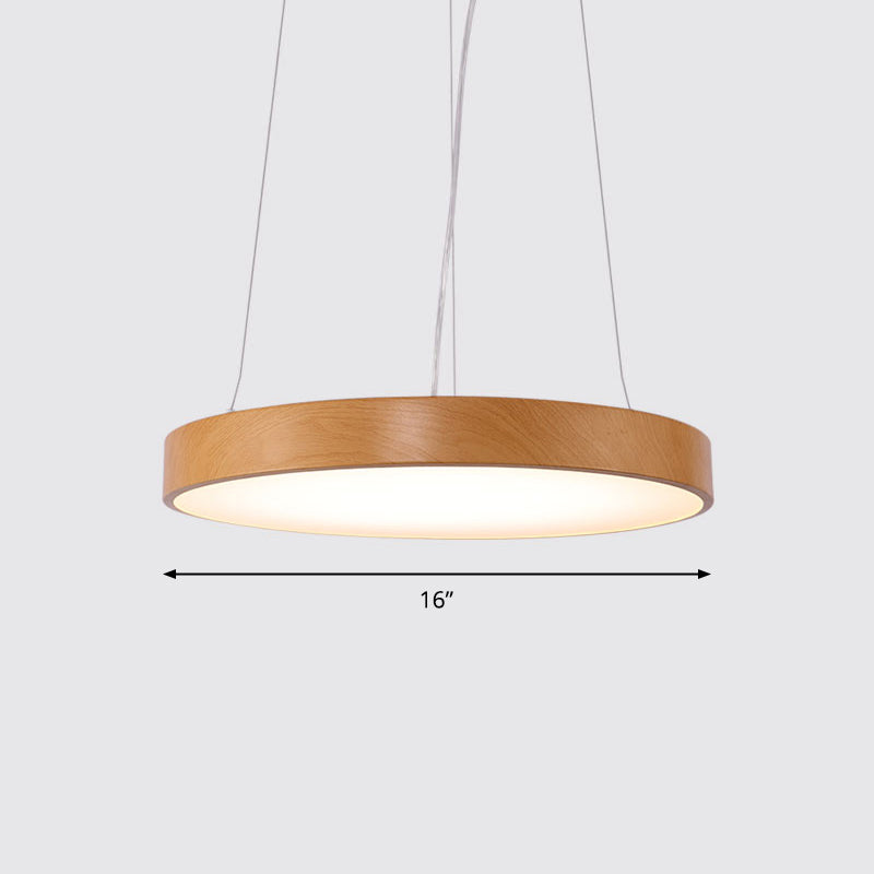 Metal Round LED Pendant Lamp Simple Style Light Wood Chandelier for Meeting Room Light Wood 16" Third Gear Clearhalo 'Ceiling Lights' 'Chandeliers' 'Modern Chandeliers' 'Modern' Lighting' 2373623