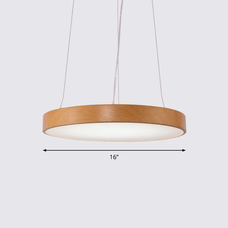 Metal Round LED Pendant Lamp Simple Style Light Wood Chandelier for Meeting Room Light Wood 16" White Clearhalo 'Ceiling Lights' 'Chandeliers' 'Modern Chandeliers' 'Modern' Lighting' 2373624