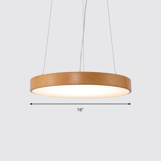 Metal Round LED Pendant Lamp Simple Style Light Wood Chandelier for Meeting Room Light Wood 16" Natural Clearhalo 'Ceiling Lights' 'Chandeliers' 'Modern Chandeliers' 'Modern' Lighting' 2373625