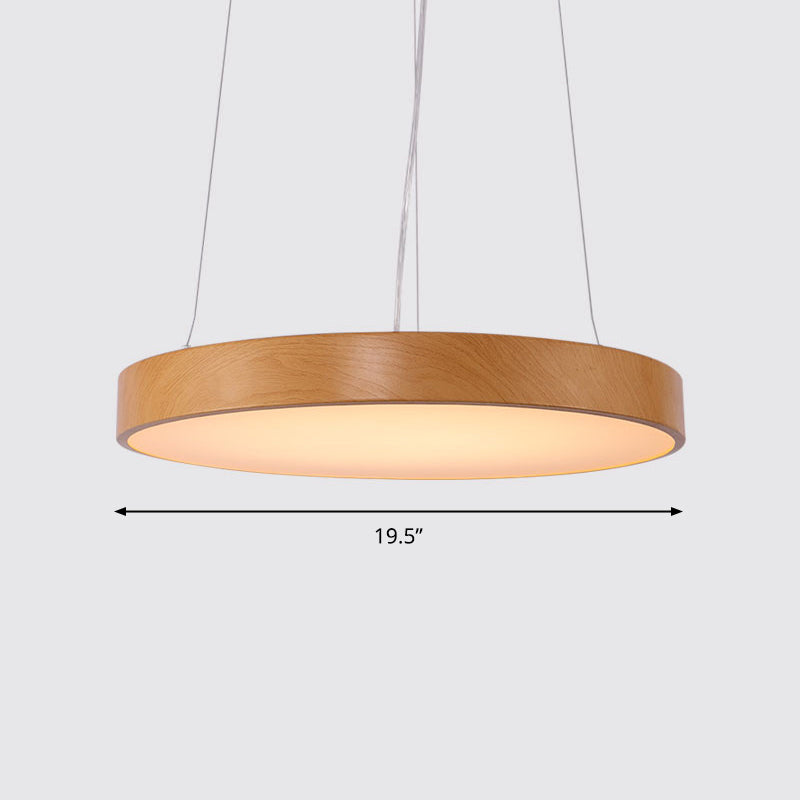 Metal Round LED Pendant Lamp Simple Style Light Wood Chandelier for Meeting Room Light Wood 19.5" Warm Clearhalo 'Ceiling Lights' 'Chandeliers' 'Modern Chandeliers' 'Modern' Lighting' 2373626