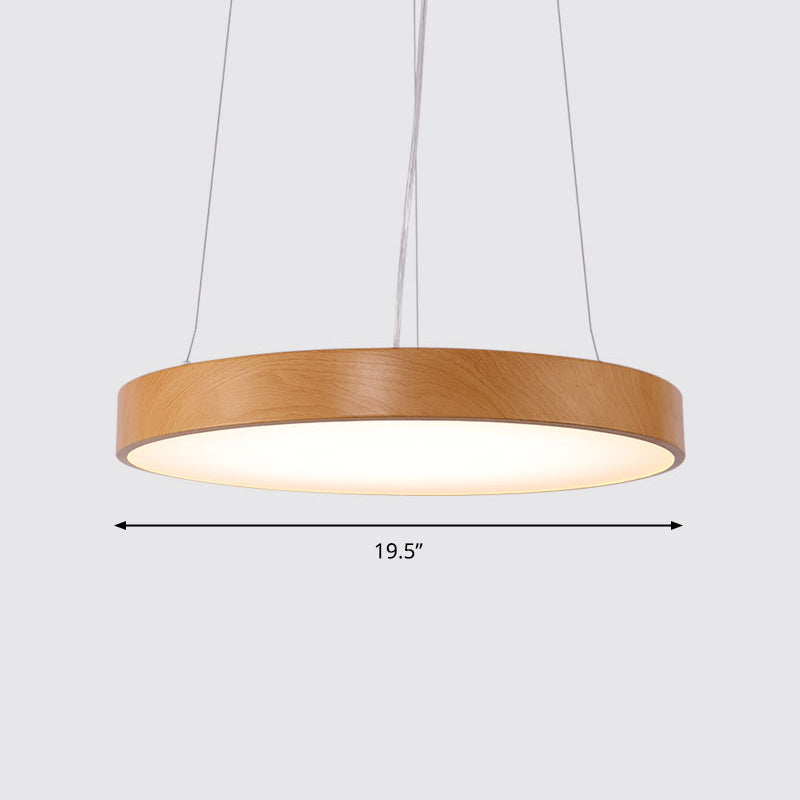 Metal Round LED Pendant Lamp Simple Style Light Wood Chandelier for Meeting Room Light Wood 19.5" Third Gear Clearhalo 'Ceiling Lights' 'Chandeliers' 'Modern Chandeliers' 'Modern' Lighting' 2373627