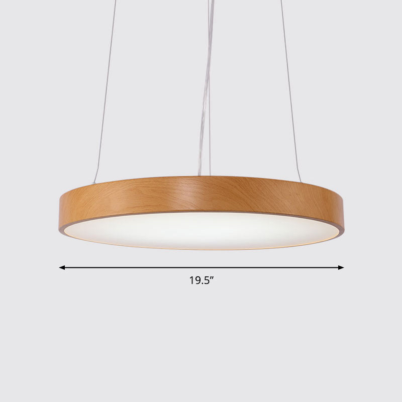 Metal Round LED Pendant Lamp Simple Style Light Wood Chandelier for Meeting Room Light Wood 19.5" White Clearhalo 'Ceiling Lights' 'Chandeliers' 'Modern Chandeliers' 'Modern' Lighting' 2373628