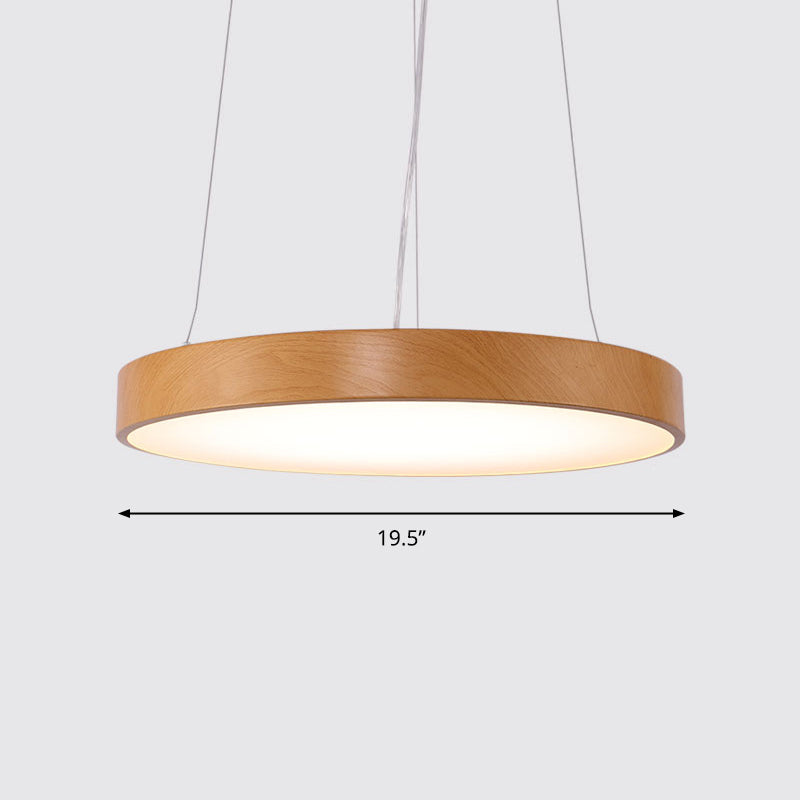 Metal Round LED Pendant Lamp Simple Style Light Wood Chandelier for Meeting Room Light Wood 19.5" Natural Clearhalo 'Ceiling Lights' 'Chandeliers' 'Modern Chandeliers' 'Modern' Lighting' 2373629