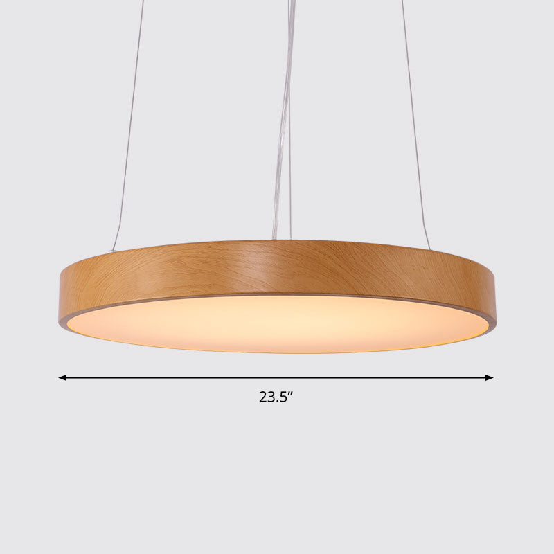 Metal Round LED Pendant Lamp Simple Style Light Wood Chandelier for Meeting Room Light Wood 23.5" Warm Clearhalo 'Ceiling Lights' 'Chandeliers' 'Modern Chandeliers' 'Modern' Lighting' 2373630